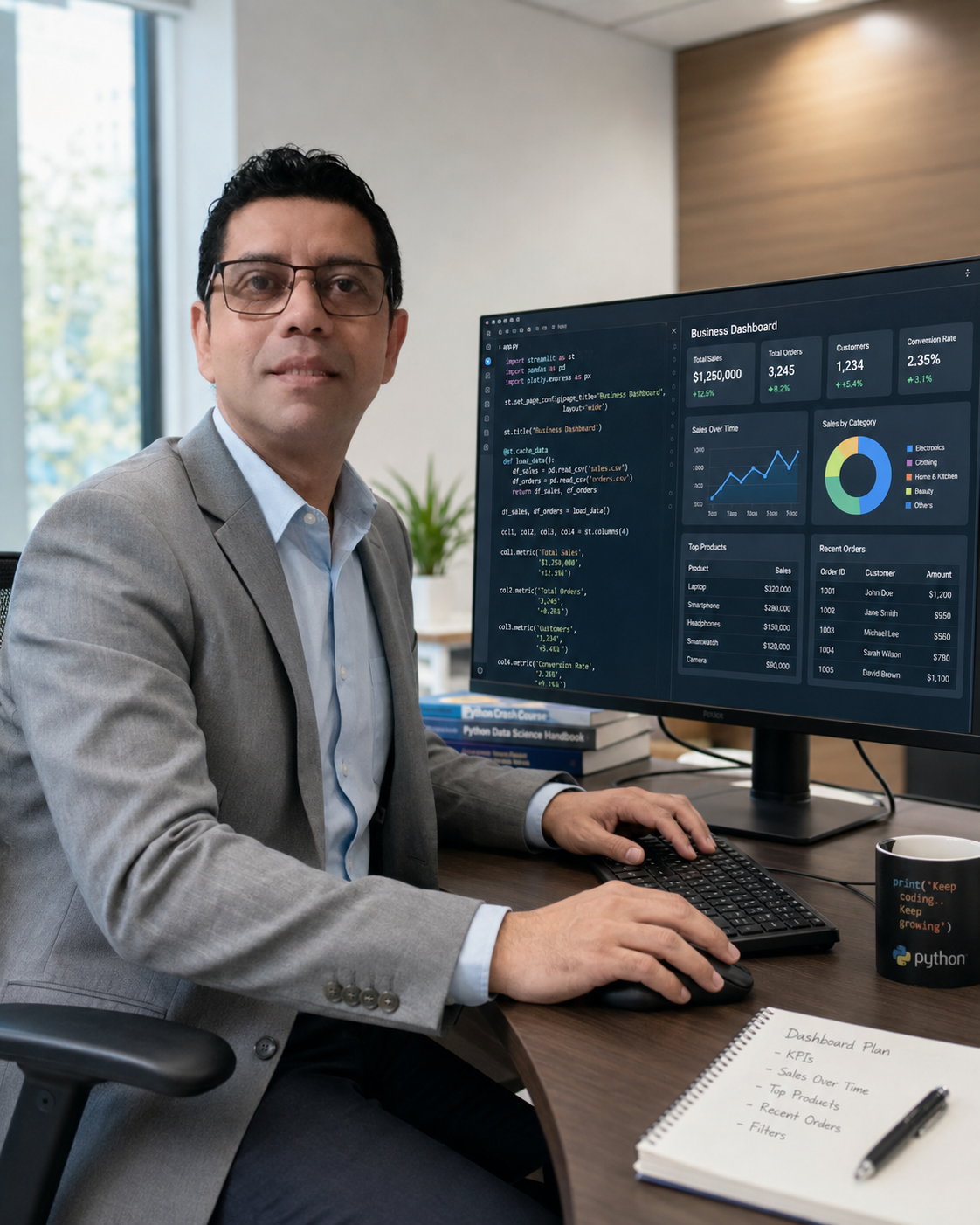 André Souza trabalhando com programação e análise de dados